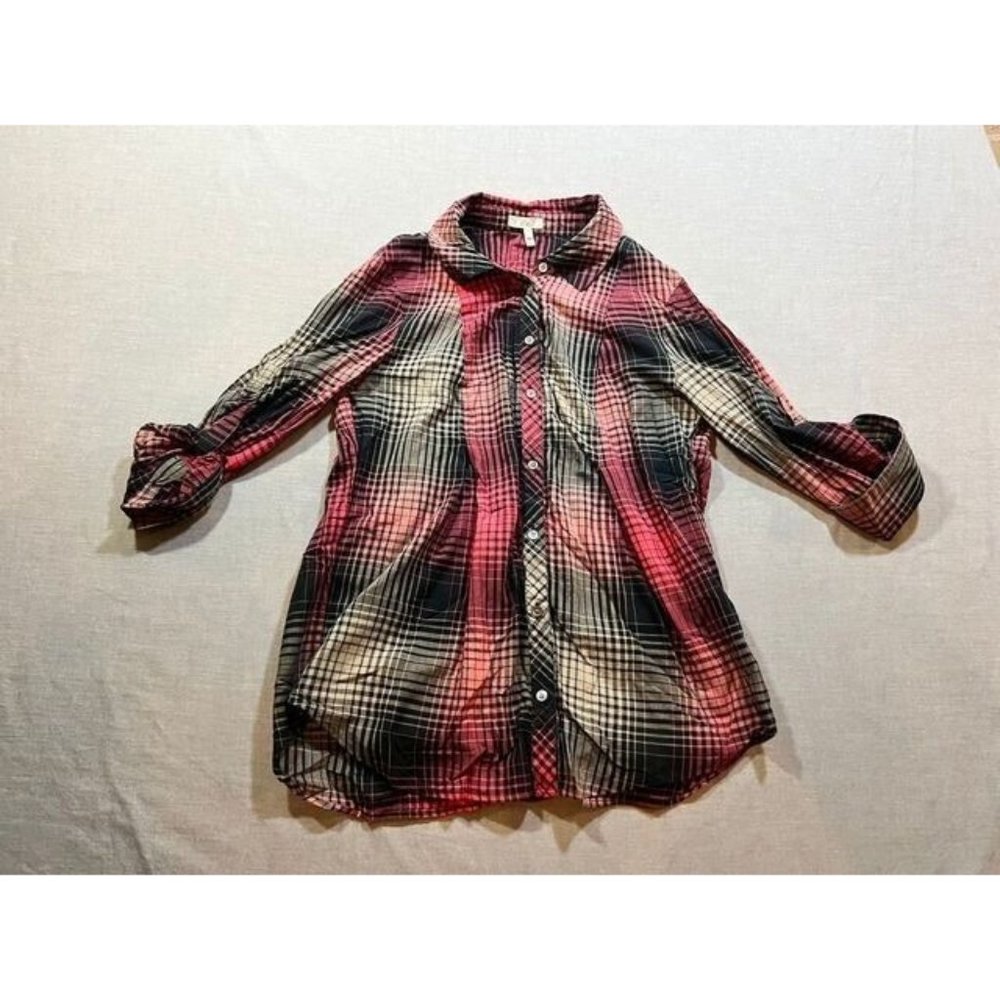 Joie Button Up Shirt Womens Small Red Plaid 3/4 Sleeve Ladies.